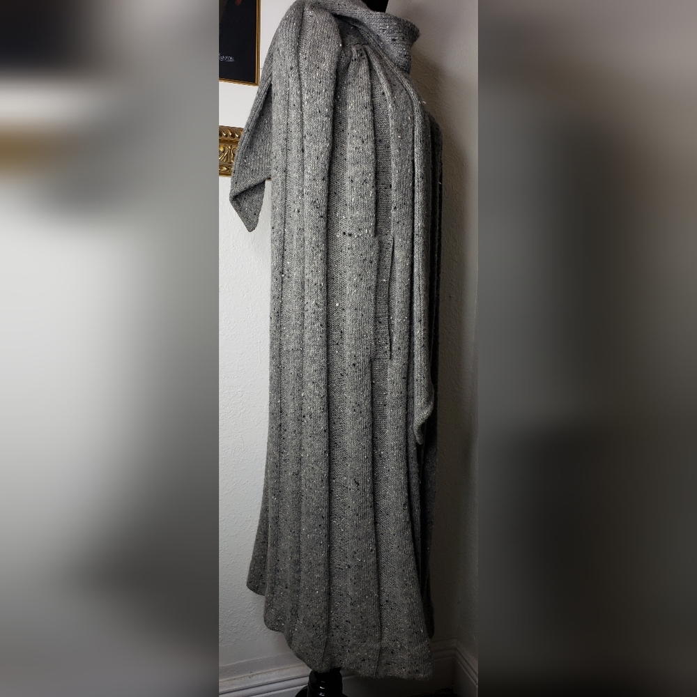 VTG 1970s Grey Wool Womens Long Winter Cape One Button Built In Scarf Size 10 - Picture 2 of 10